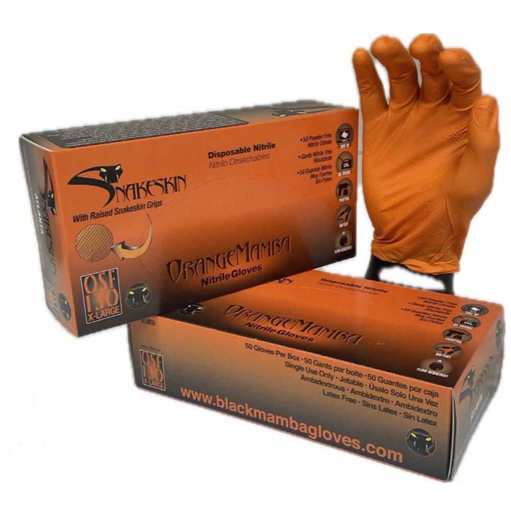 Black Mamba - Orange Snakeskin Nitrile Gloves Lge x 50